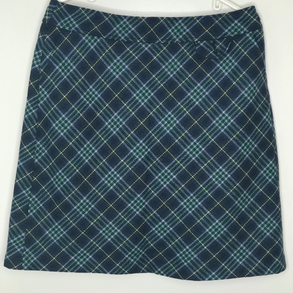 LL Bean Blue Plaid Wool Blend Skirt Size 12 petite